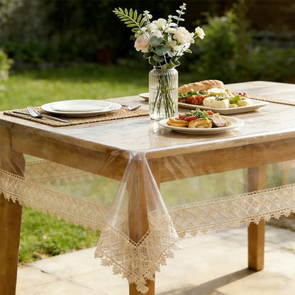 Clear Plastic Tablecloth Vinyl Table Cover 55" x 86",6-8 Seats | Waterproof Oil Proof Rectangle Table Cloth Protector for Dining Table Parties Camping Crystal Clear Lace Tablecloth - size: 86" x 55" (Rectangular)