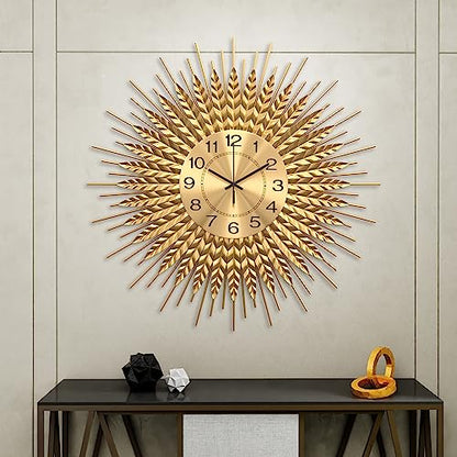 28 Inch Gold Large Wall Clock Decorative Metal Mid Century Wall Clocks, Modern Big Silent Non-Ticking Clock, Modern Handmade Home Art Decor for Living Room, Bedroom, Dining Room - size: 2. Gold-Wheat 28In(70cm)