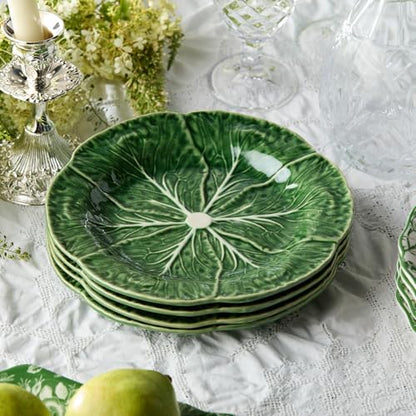 Le Jardin Green Cabbage Plates 3D SALAD/DESSERT PLATES, SET OF FOUR - 9" Sculpted Green Stoneware Leaf Plates – Seasonal Spring & Summer Tableware for Fresh, Nature-Inspired Dining