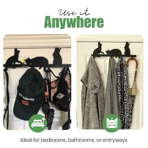 Evelots Over The Door 4 Hook Towel/Coat Rack Hanger Organizer, Kitty Cat Design-Easy No Tool Installation-Black Iron-Holds 20 lbs. - size: 1 Pack, style: 4 Hook Kitty Cat Design