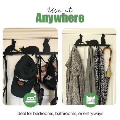 Evelots Over The Door 4 Hook Towel/Coat Rack Hanger Organizer, Kitty Cat Design-Easy No Tool Installation-Black Iron-Holds 20 lbs. - size: 1 Pack, style: 4 Hook Kitty Cat Design