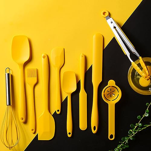 11pcs/set Yellow Silicone Spatulas Set, Rubber Nonstick Baking Utensils Set Kitchen Gadgets Tools Set, Seamless One Pieces Design for Cooking, Baking and Mixing. - color: Yellow Baking Utensils Set
