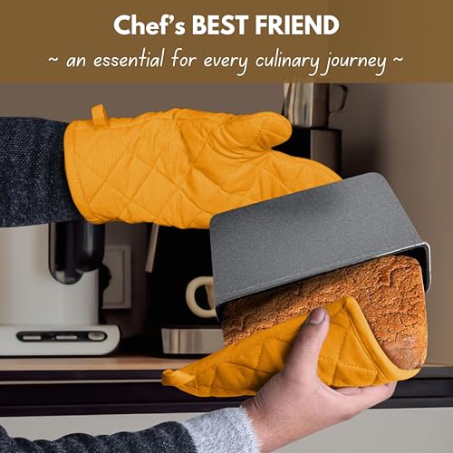 Native Fab 4 Piece Set - 2 Oven Mitts & 2 Potholders, Heat Resistant, 100% Cotton, Quilted Design, Non-Slip Grip, Machine Washable, Ideal for Baking, Cooking, BBQ, Kitchen Protection - Mustard Yellow - color: Mustard Yellow