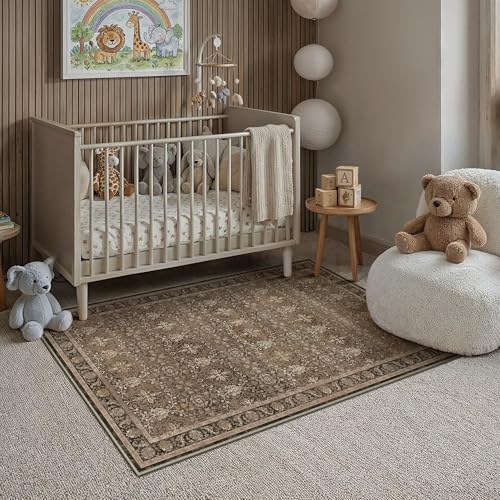 Brown 4x6 Washable Area Rugs for Living Room | Living Room Rug,Vintage Rug,Bedroom,Dining Room,Office,Farmhouse,Non-Shedding,Non Slip,Low Pile,Soft - color: Brown, size: 4' x 6' (Rectangular)