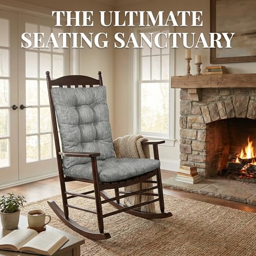 baibu Patented Dual-Layer Rocking Chair Cushion Set, 19.5 x 19.5 in, Grey | Two-piece memory foam seat and back cushion set with secure ties and a non-slip bottom for indoor rocking chairs. - color: Grey
