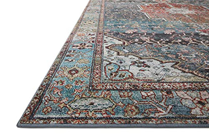 Loloi Margot Ocean/Brick 2'-3" x 3'-9" Accent Rug | MAT-05 CloudPile™ Printed Approx. 2x4 Blue Entryway Kitchen, Timeless, Classic, Plush, Luxurious, Accent Rug - color: Ocean / Brick, size: 2'3" x 3'9" (Rectangular)