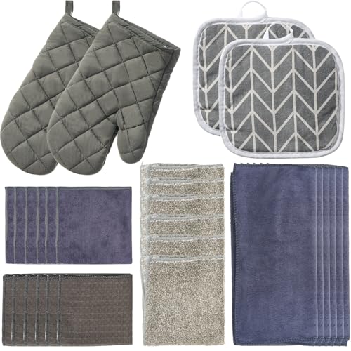 27 Pcs Kitchen Towels and Dish Cloths Set, Heat Resistant Oven Mitts Pot Holders Kitchen Absorbent Towels Dish Rags Dishcloths Reusable for Cooking, Grilling, Baking