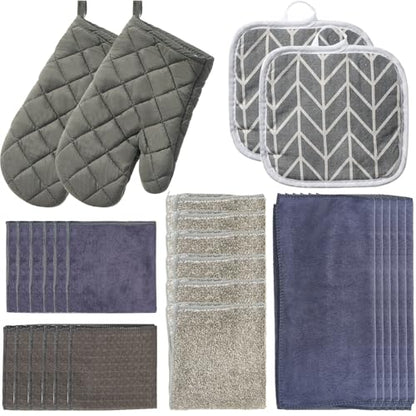 27 Pcs Kitchen Towels and Dish Cloths Set, Heat Resistant Oven Mitts Pot Holders Kitchen Absorbent Towels Dish Rags Dishcloths Reusable for Cooking, Grilling, Baking