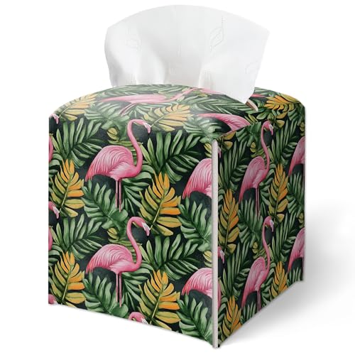 Pink Tropical Dark Flamingo Tissue Box Cover-Waterproof Leather, Desktop Decor for Living Room Bathroom Nightstand Office, Aesthetic Home Decor, Gift for Women & Friend-A25 - color: Tropical Dark Flamingo