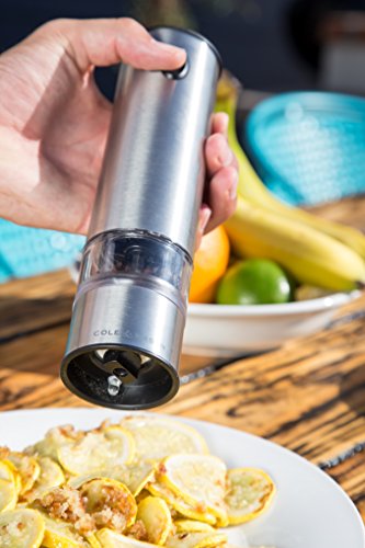 Cole & Mason Battersea Electronic Salt & Pepper Mill - One-Button Salt & Pepper Grinder - Refillable & Adjustable Salt & Pepper Shakers - Kitchen Accessories - Stainless Steel - 1 Pack