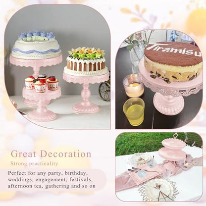 Set of 9 Cake Stands Metal Cupcake Stand Set Multiple Styles Candy Fruit Display Tower Dessert Plate Cake Serving Tray for Birthday Party Wedding Anniversary Baby Shower Engagement (Pink) - color: Pink