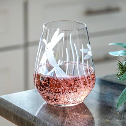 Rolf Glass Dragonfly Stemless Wine Glass 18oz - Set of 4 Tumbler Wine Glasses - Lead-Free Glass - Etched Stemless Wine Glasses - Made in the USA - A Classic - color: Stemless 4 Set