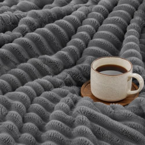 Nookly Grey Twin Size Fleece Blanket, Soft Lightweight Ribbed Plush Bed Blanket, Cozy All-Season Striped Fleece Twin Throw for Bedroom and Home, 60x80 Inches - color: Grey, size: Twin(60"x80")
