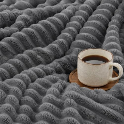 Nookly Grey Twin Size Fleece Blanket, Soft Lightweight Ribbed Plush Bed Blanket, Cozy All-Season Striped Fleece Twin Throw for Bedroom and Home, 60x80 Inches - color: Grey, size: Twin(60"x80")
