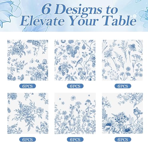 Kochorie 36 Pieces Blue Floral Cloth Napkins, 18 x 18 Inch Reusable Soft Fabric Napkins, Washable Flower Dinner Cocktail Napkin for Spring Summer Tea Party Holiday Home Kitchen Wedding Restaurant - color: Blue