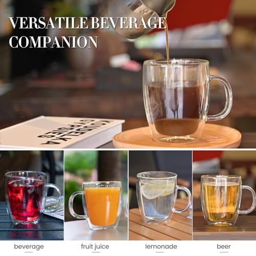 YUNCANG Double Wall Coffee Mugs, (4-Pcak) 16 Ounces-Clear Glass Cups with Handle,lnsulated,Cappuccino,Tea,Latte Cups,Beverage Glasses Heat Resistant - style: 4PACK-16oz