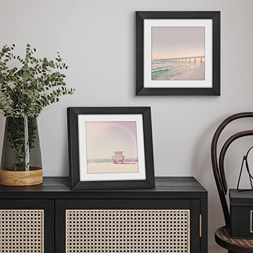 Americanflat 10x10 Picture Frame - Matted to 8x8 - Engineered Wood - Black | Shatter-resistant glass, wall or tabletop display with included easel, sawtooth hangers included, secure turn-tab backing - color: Black, size: 10x10