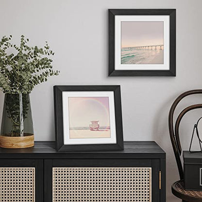 Americanflat 10x10 Picture Frame - Matted to 8x8 - Engineered Wood - Black | Shatter-resistant glass, wall or tabletop display with included easel, sawtooth hangers included, secure turn-tab backing - color: Black, size: 10x10