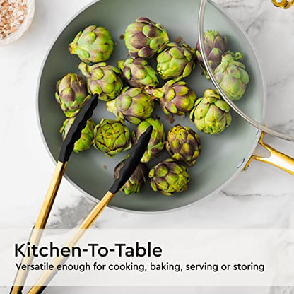 Styled Settings Black and Gold Kitchen Utensils Set, 6-Piece | Silicone Utensils Set Include Tongs, Whisk, Serving Spoon, Spatula, & Turner for Stylish Cooking - Gold Kitchen Accessories - color: Black & Gold