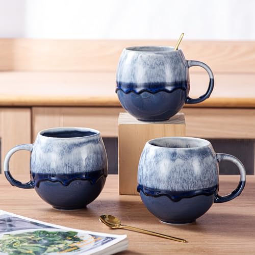 Ceramic Coffee Mug,16 oz Large Coffee Cups, Lead-Free | Stoneware Latte Cups for Tea & Cappuccino, Unique Holiday Gifts with Compact Ergonomic Small Handle, Aesthetic Nordic Design