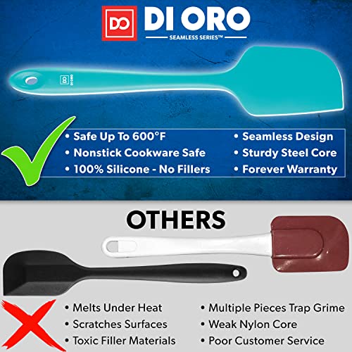 DI ORO Silicone Spatula Set - 600F Heat Resistant, 3-Pc Teal | Rubber scraper won't scratch nonstick pans; For baking, cooking, mixing, and frosting; BPA-free and dishwasher safe - color: Teal
