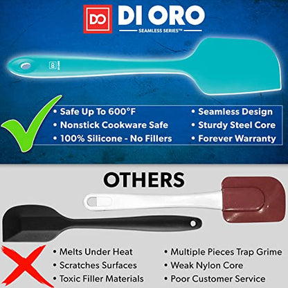 DI ORO Silicone Spatula Set - 600F Heat Resistant, 3-Pc Teal | Rubber scraper won't scratch nonstick pans; For baking, cooking, mixing, and frosting; BPA-free and dishwasher safe - color: Teal