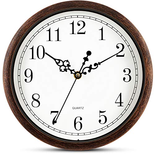 Bernhard Products Wall Clock 10 Inch Silent Non Ticking Movement Quality Quartz Battery Operated Round Easy to Read Decorative Brown Home/Kitchen/Office/Bedroom/Classroom/School Clocks, Black Numbers - color: Classic, size: 10 Inch