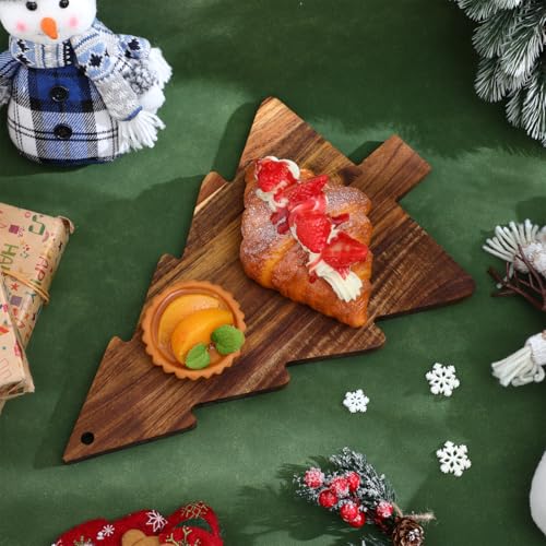 Luxshiny Christmas Tree Charcuterie Board: 15Inch Wooden Cutting Board Xmas Tree Serving Platter for Cheese Fruit Bread Snack Dessert Candy Sushi