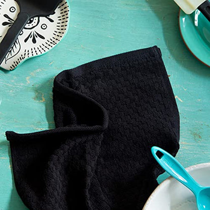 COTTON CRAFT Amazing Kitchen Towels - 8 Pack 100% Cotton Waffle Terry Towel | Black - 16x28 inch Euro Café Waffle Weave Dish Towels - Soft Absorbent Quick Dry Low Lint Reusable Pantry Bar Cleaning Cloth - color: Black, size: 8 Pack
