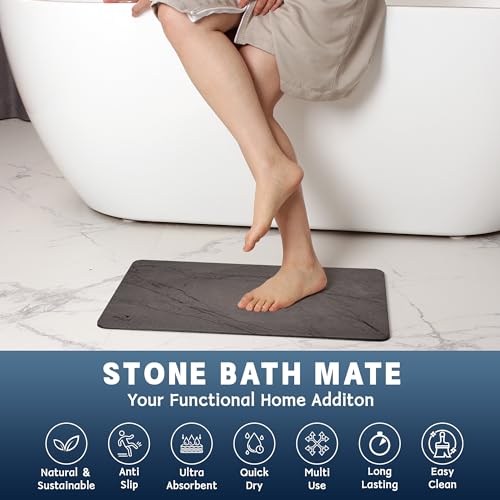 2 Pack Stone Bath Mat,Diatomaceous Earth Shower Mat,Fast-Drying Stone Bathroom Floor Mat,Absorbent Non-Slip Diatomite Mats for Bathtub,Grey Marble - color: Grey Marble-24*16-2 Pack
