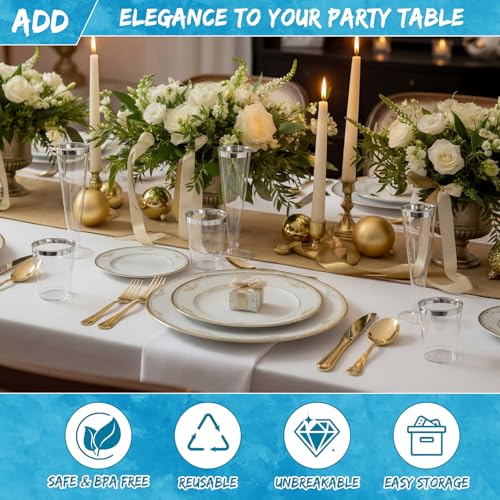 Silver Rim Party Cups Set, 48 Pack Disposable Plastic Drink Cups with Champagne Flutes, 24 Pcs 10oz Tumblers & 24 Pcs 4.5oz Toast Glasses, Cocktail Wedding Reception Party Supplies - color: Silver Rim