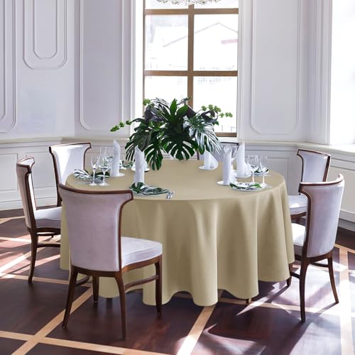 Biscaynebay Textured Fabric Round Tablecloths 108", Natural Water Resistant Table Cloth Circle Folding Table Covers Linen for Dining, Kitchen, Wedding, Parties etc. Machine Washable - color: Natural, size: 108" (Round)