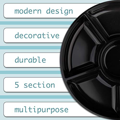 Plasticpro 6 Sectional Round Plastic Serving Tray/Platter (4, Black) - color: Black