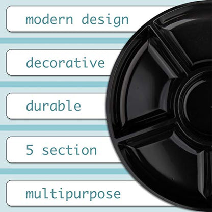 Plasticpro 6 Sectional Round Plastic Serving Tray/Platter (4, Black) - color: Black