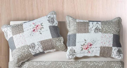 Brilliant Sunshine Pink Roses & Grey Toile Pillowshams Set, 20"x26"+2" | Patchwork Design, Quilted Standard Pillowcases, Washable Scallop Edge Pillow Covers, Pack of 2 - color: Rose Grey, size: 20 x 26 inches
