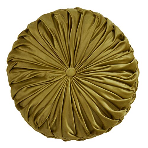 SARO LIFESTYLE Round Velvet Pintucked Poly Filled Throw Pillow - color: Kiwi, size: 1 Count (Pack of 1)