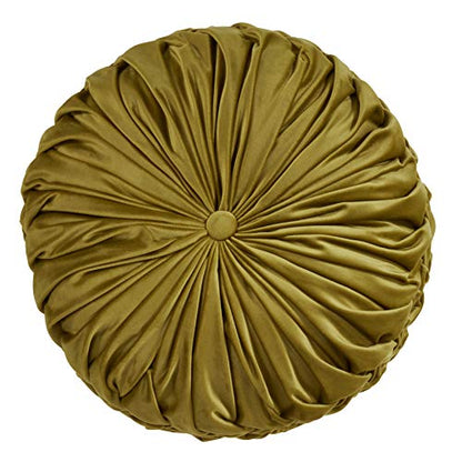 SARO LIFESTYLE Round Velvet Pintucked Poly Filled Throw Pillow - color: Kiwi, size: 1 Count (Pack of 1)