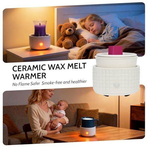 Ceramic Candle Warmer and Wax Melt Warmer with 1 PC Silicone Liner | 4-in-1 Electric Warmer for Jar Candle Wax Cube Essential Oil Coffee, Ideal Gift for Home Office Kitchen（Waffle） - color: White Waffle