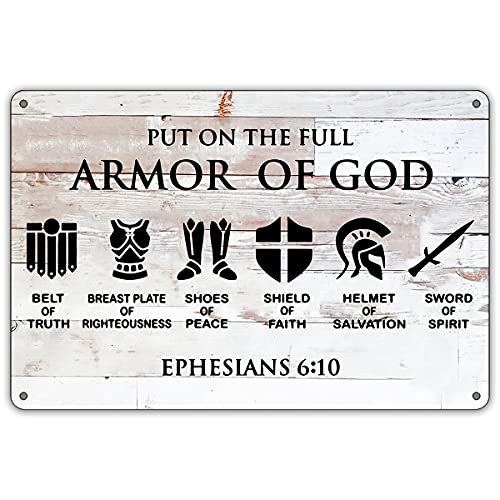QIONGQI Funny Put on The Full Armor of God Metal Tin Sign Wall Decor, Farmhouse Rustic Christian Sign for Home Decor Gifts - color: ARMOR