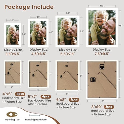 Heimlove White Collage Picture Frames Set of 12,Two 8x10,Two 6x8,Four 5x7,Four 4x6 Photo Frames,Gallery Wall Frame Set for Wall Mount or Tabletop Display - color: WHITE