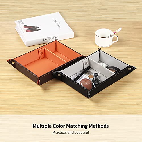 YAPISHI Valet Tray,Entryway Dish,Foldable PU Leather Catchall Tray for Men | Catchall Bowl,Nightstand Organizer Caddy,Travel Valet Tray for Keys,EDC,Jewelry,Glasses,Wallet,Coins,Dice,Watch,Phone,Perfume - color: 1# Black