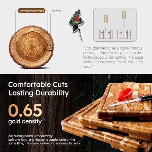 Teak Wood End Grain Cutting Board for Kitchen with Non-slip Feet, Heavy Duty Checkered Cutting Board Upgraded Chopping Board with Juice Groove & Handle Large Wooden Butcher Block with Gift Box - size: 17"L x 12"W