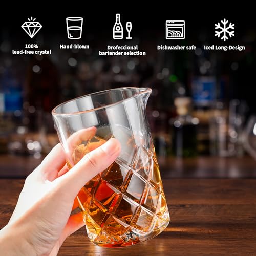 24 Oz Cocktail Mixing Glass Stirring Glasses for Whiskey Cocktail Mixing Shaker Glass Martini Old Fashioned Crystal Bar Set 700ml 2PCS - style: Lattice/ Ice Flowers