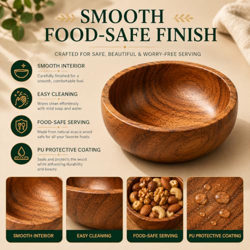 Acacia Wood Bowls: Handcrafted, Rustic, 6 Bowls of 3.75-inch, 0.25 liters Capacity Each - size: 6 Bowls of 3.75-Inch (0.25 Liters)