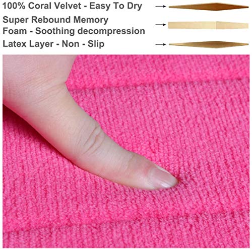 Memory Foam Bathroom Rugs 2 Piece Bath Mat Set Soft Non-Slip and Absorbent Microfiber Bath Rug and U-Shaped Toilet Mat 32"x20"+24"x 20", Hot Pink