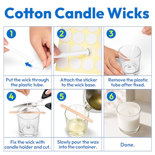 375Pcs Candle Making Kit, 4" Cotton Wicks & 5" Wood Wicks | Wick Holders, Candle Stickers, Tweezers, Pen, Use for DIY Candle Making - size: 4IN-130pcs