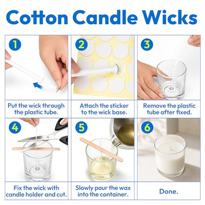 225Pcs Candle Making Kit, 6in Cotton & 5in Wood Wicks | Wick Holders, Candle Stickers, Tweezers, Pen, Use For Homemade Candles, DIY Crafts, & Gifts. - size: 6IN-60pcs