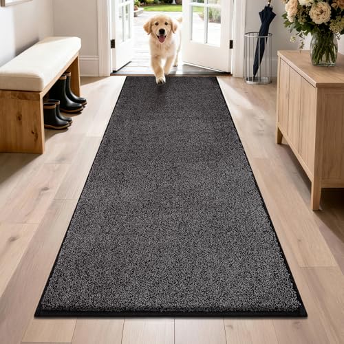 PURRUGS Hallway Runner Rug, 31.5" x 70", Charcoal | Machine Washable, Non-Slip, Waterproof TPR Backing, Super Absorbent, Low Profile, For Hallway, Kitchen, and Entryway - color: Charcoal, size: 31.5" X 70"