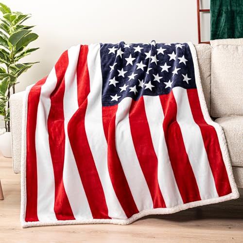 Pavilia Patriotic Blanket - American Flag Throw Blanket for Sofa Couch Bed, Soft Microfiber Sherpa Fleece Reversible, USA Military Veteran July 4th Gift - 50 x 60 Inches - color: American Flag, size: 50 x 60 Inches - Throw