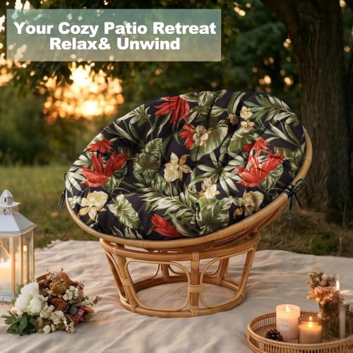 ARTPLAN Round Papasan Chair Cushion Tufted Swing Seat Pad with Ties,Floral | 47"x47"x4"tufted round chair cushion, polyester cover&fluffy fiber fill, fixed ties fit papasan, swing&wicker indoor chairs - color: Floral Black